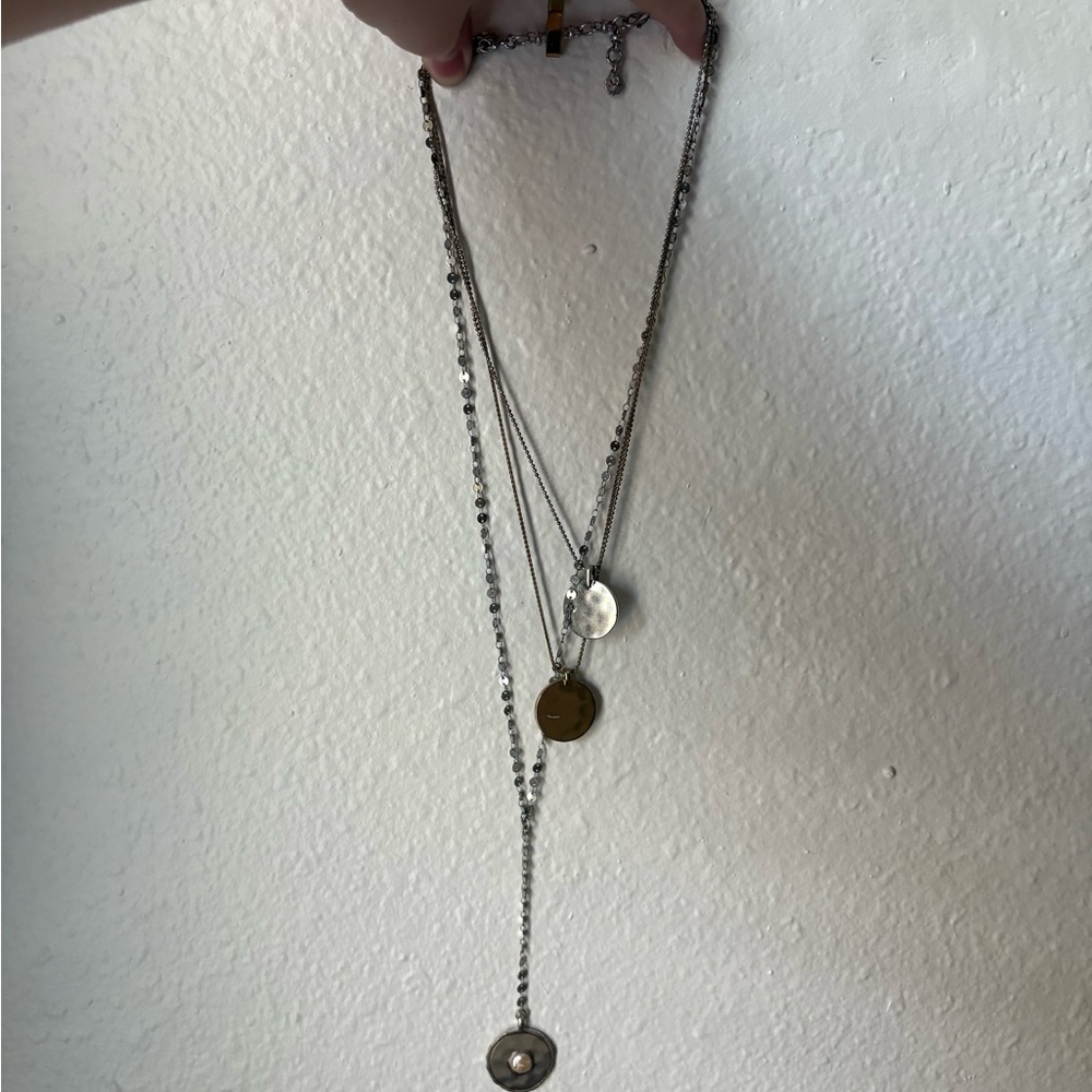 Lucky Brand Layered Silver-Tone Disc Pendant Necklace